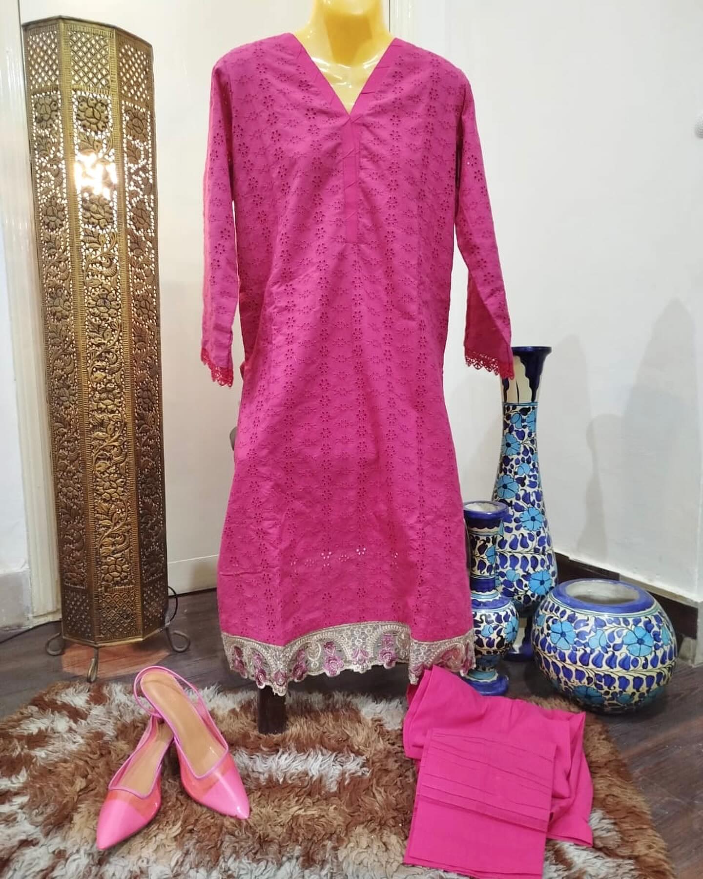 Hot pink chickenkari 3-piece ready to wear dress!