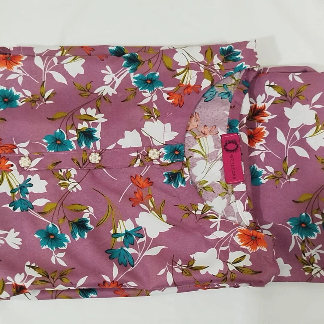 Tea Pink Floral Printed Lawn Outfit – Pre-Shrunk & Overlocked