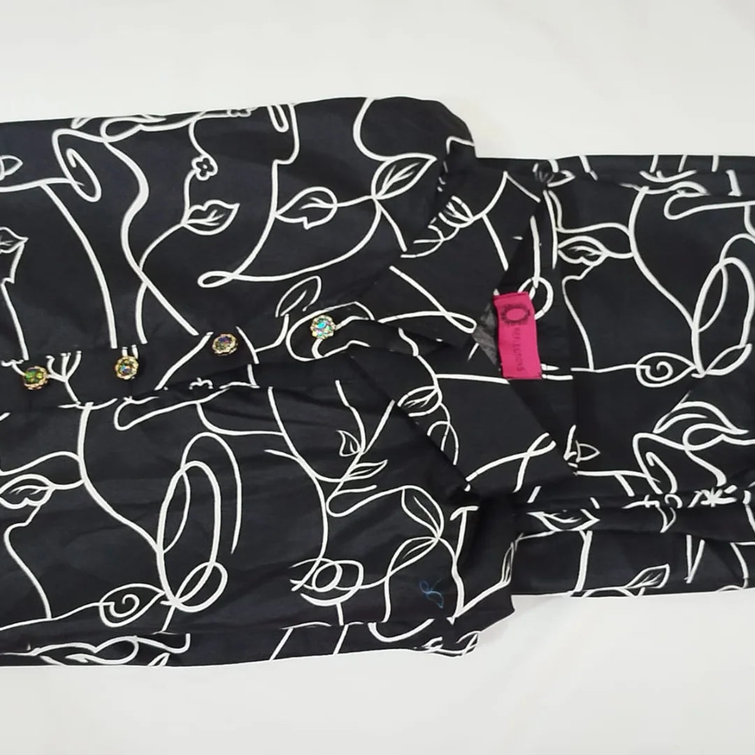 Abstract Black & White Line Art Kurti