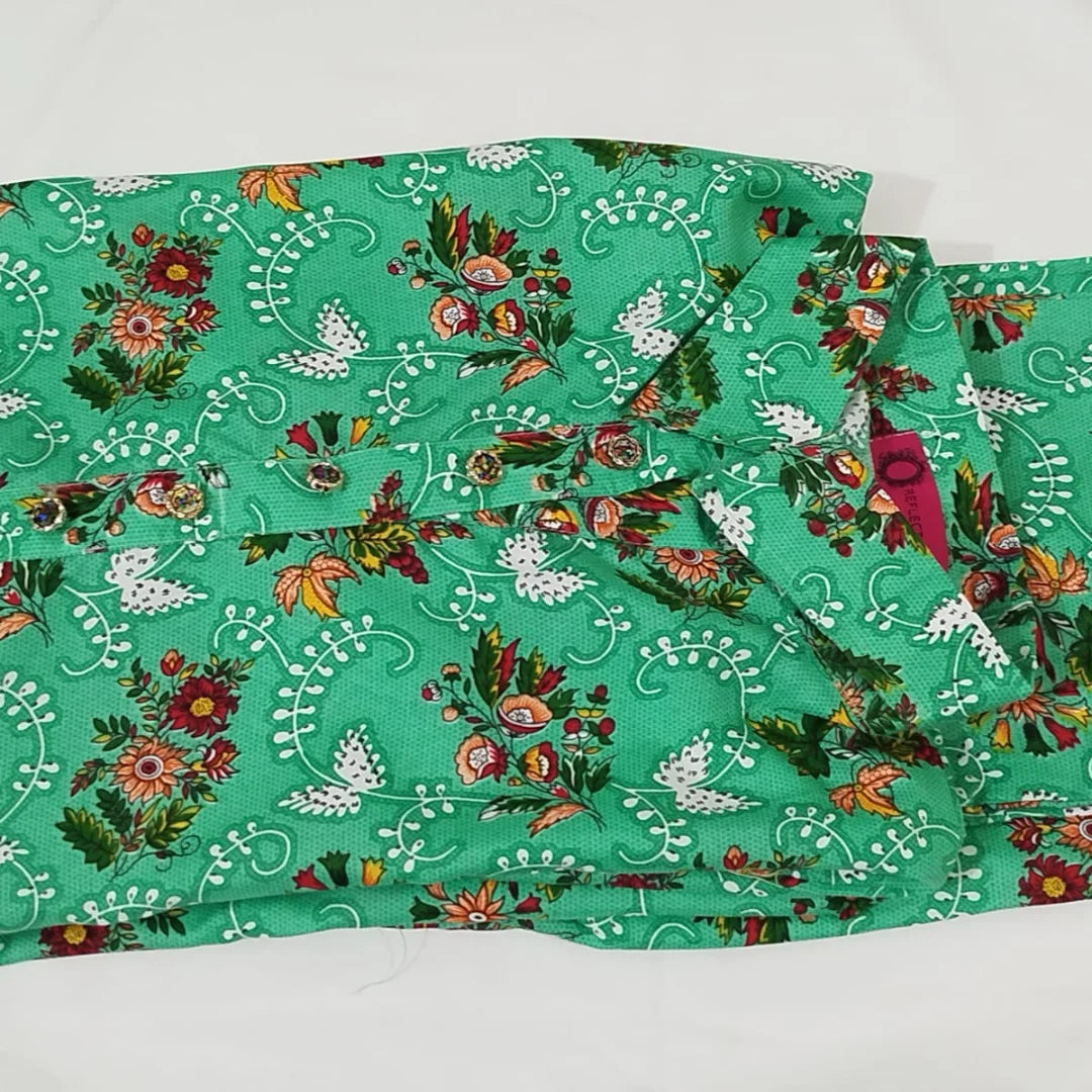 Fresh Green Floral Poly Cotton Kurti