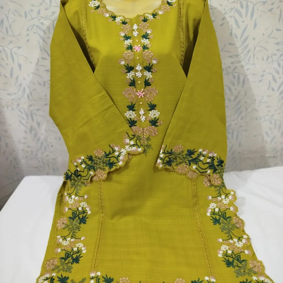 Olive Green Embroidered Bana Dora Lawn 2-Piece – Pre-Shrunk & Overlocked