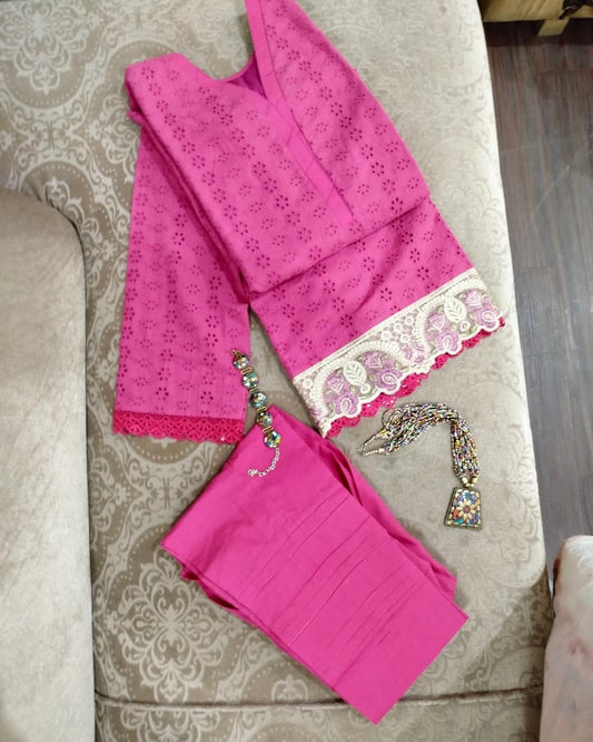 Hot pink chickenkari 3-piece ready to wear dress!