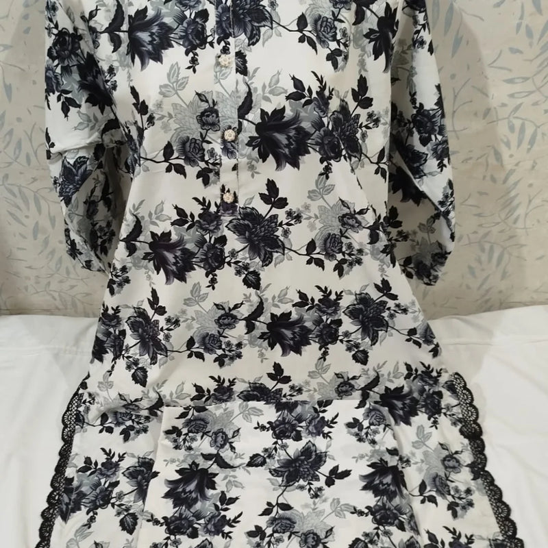 Classic Monochrome Floral Poly Cotton 2-Piece