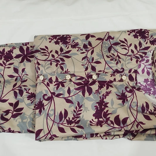 Purple Floral Vine Printed Lawn Kurti – Pre-Shrunk & Overlocked