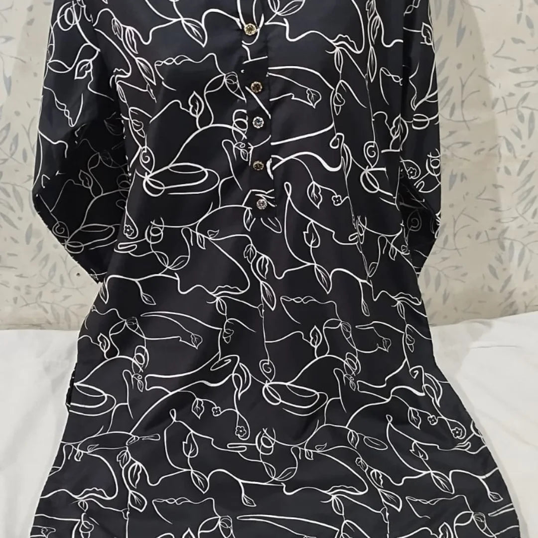 Abstract Black & White Line Art Kurti