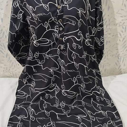 Abstract Black & White Line Art Kurti