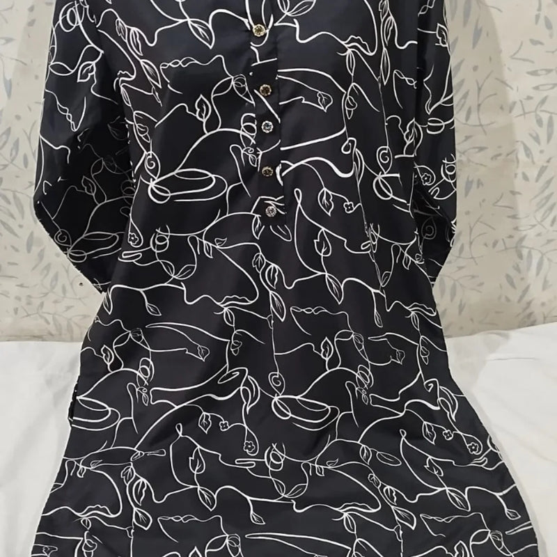 Abstract Black & White Line Art Kurti