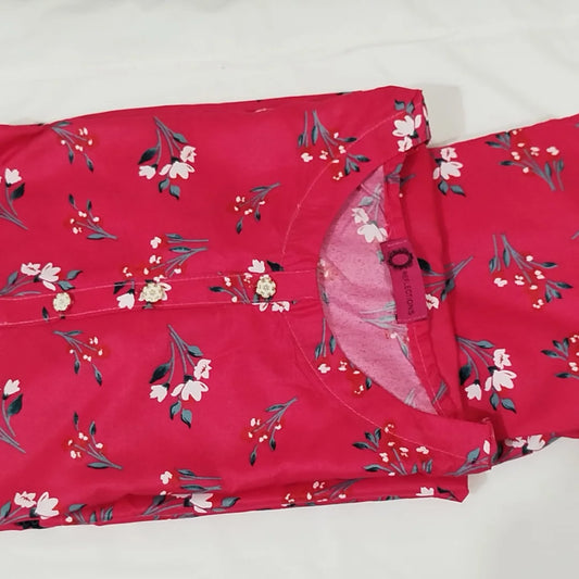 Shocking Pink Floral Printed Lawn Kurti – Pre-Shrunk & Overlocked
