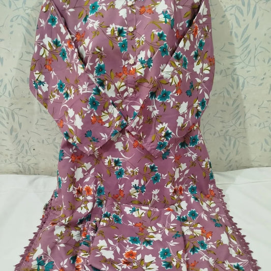 Tea Pink Floral Printed Lawn Outfit – Pre-Shrunk & Overlocked
