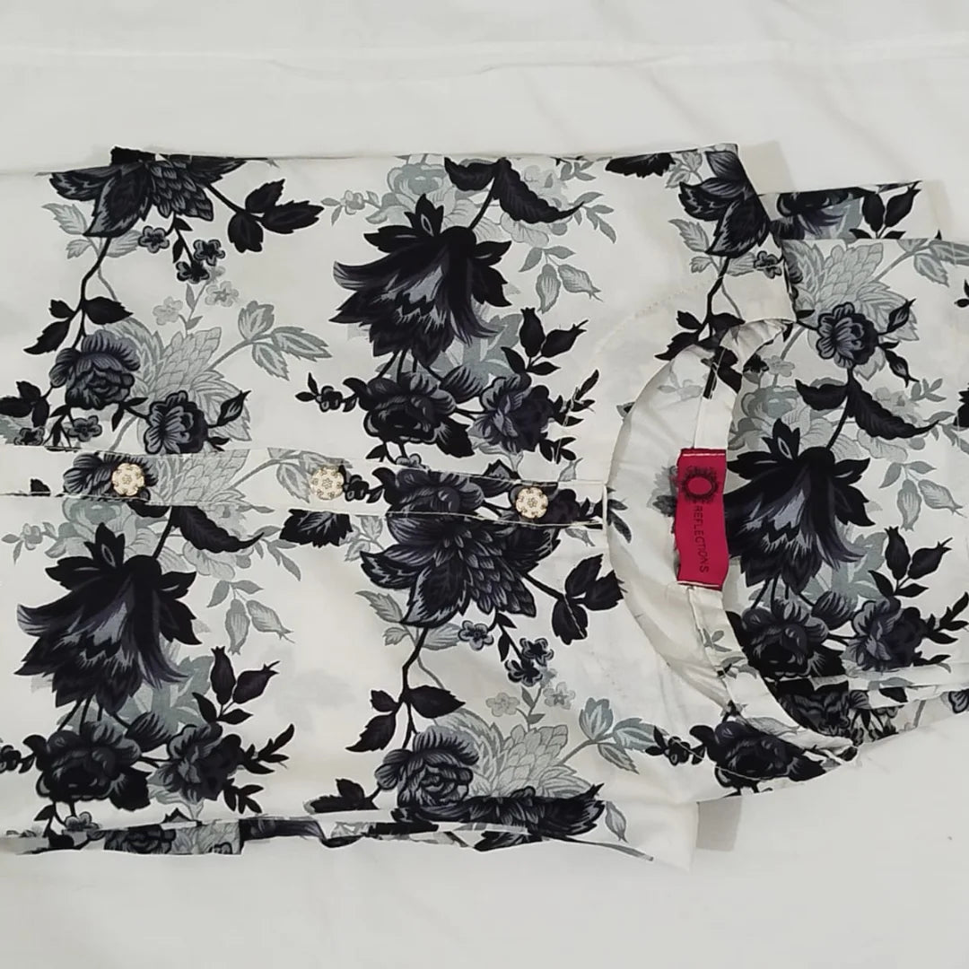 Classic Monochrome Floral Poly Cotton 2-Piece