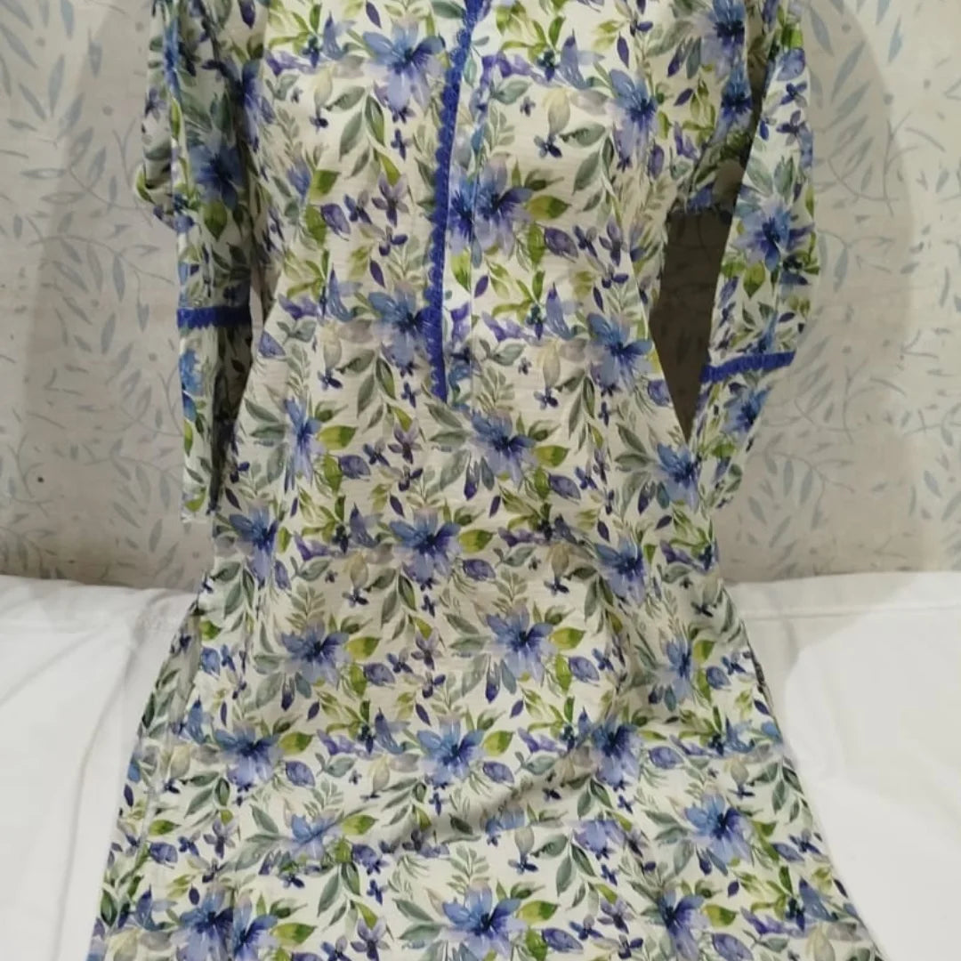 Fresh White & Blue Botanical Bana Dora Lawn 2-Piece