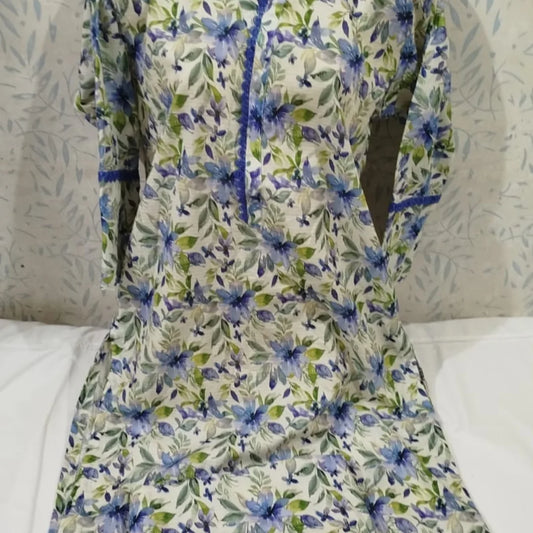 Fresh White & Blue Botanical Bana Dora Lawn 2-Piece