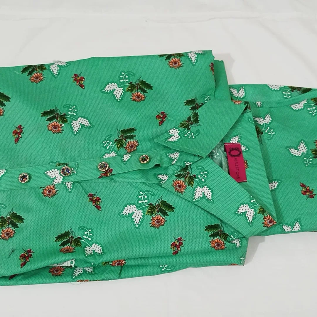 Fresh Green Floral Printed Lawn Kurti – Pre-Shrunk & Overlocked