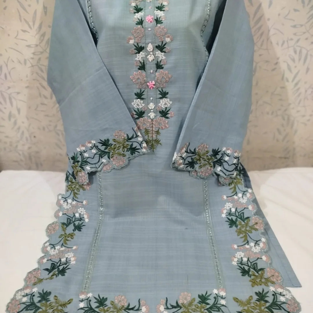 Baby Blue Embroidered Bana Dora Lawn Kurti – Pre-Shrunk & Overlocked