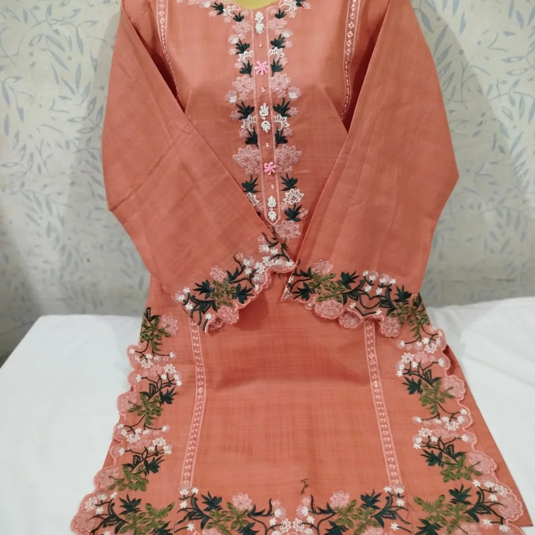 Peachy Pink Bana Dora Lawn Kurti – Pre-Shrunk & Overlocked