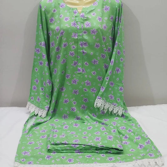 Vibrant Green & Purple Floral Linen 2-Piece Suit