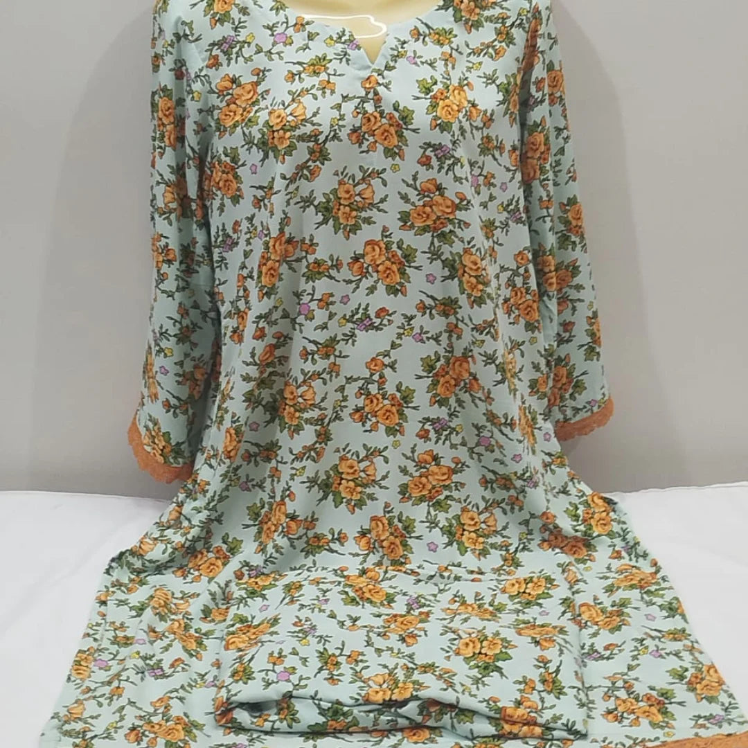 Light Blue and Rust Orange Floral Linen 2-Piece Suit