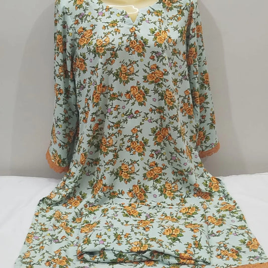 Light Blue and Rust Orange Floral Linen 2-Piece Suit