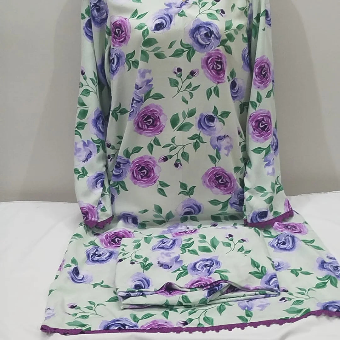 Soft Mint & Purple Rose Printed Linen 2-Piece Suit