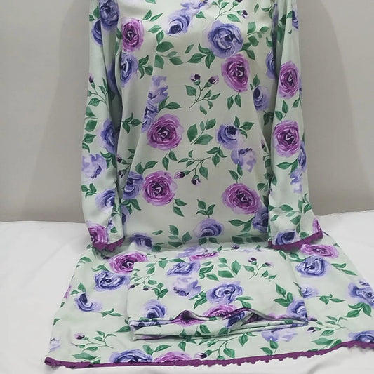 Soft Mint & Purple Rose Printed Linen 2-Piece Suit