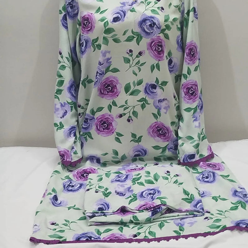Soft Mint & Purple Rose Printed Linen 2-Piece Suit