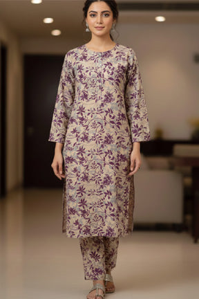 Purple Floral Vine Printed Poly Cotton Two Piece